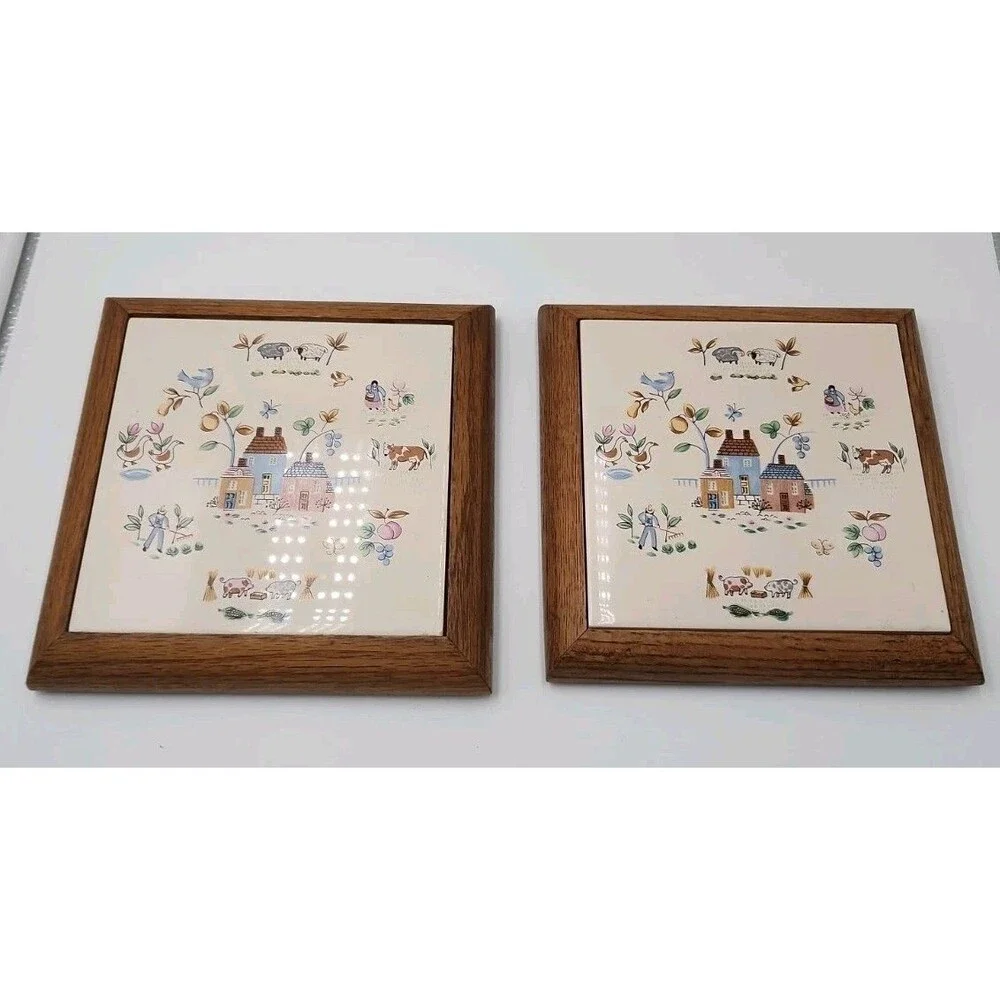 2 Heartland by International Ceramic And Wood Trivet Wall Plaque Set